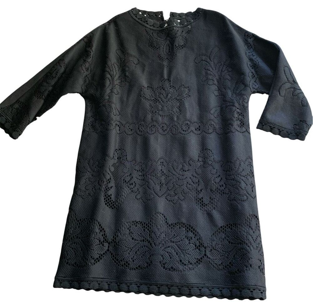 Valentino Black Lace Embroidered BOUTIQUE Shift Dress sz M